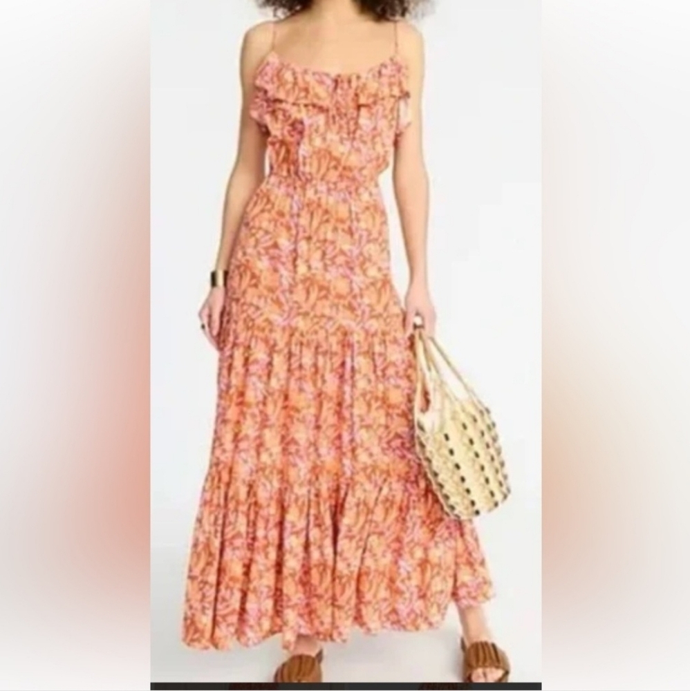 J Crew Floral Print Spaghetti Strap Maxi Dress
